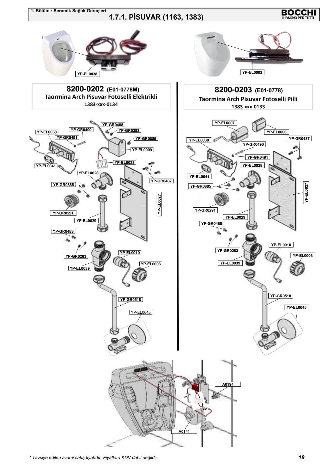 BOCCHİ ULTRONİK PİSUVAR YEDEK PARÇALARI